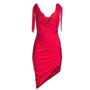LAVISH ALICE Cowl Neck Asymetrical Formal Party Dress Size US 6 Coral Red